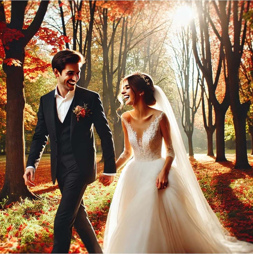 Brautpaar im Herbstlaub