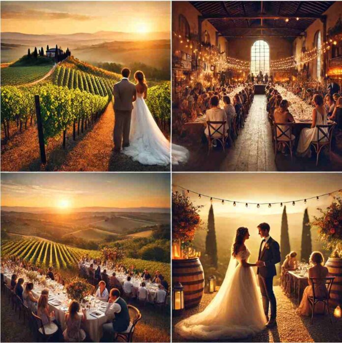 Hochzeitspaar in toskanischem Weinberg Hochzeitspaar in toskanischem Weinberg