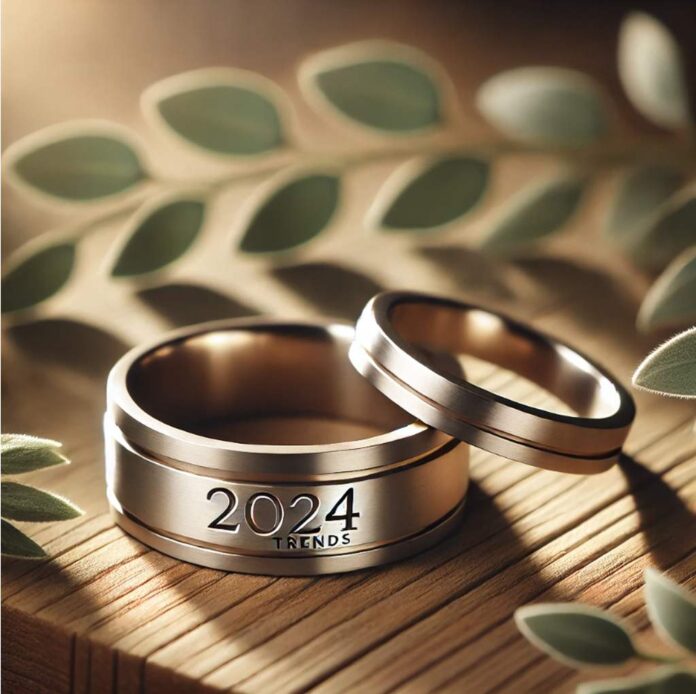Nahaufnahme von Paar-Ringen aus alternativen Metallen wie Titan und Tantalum