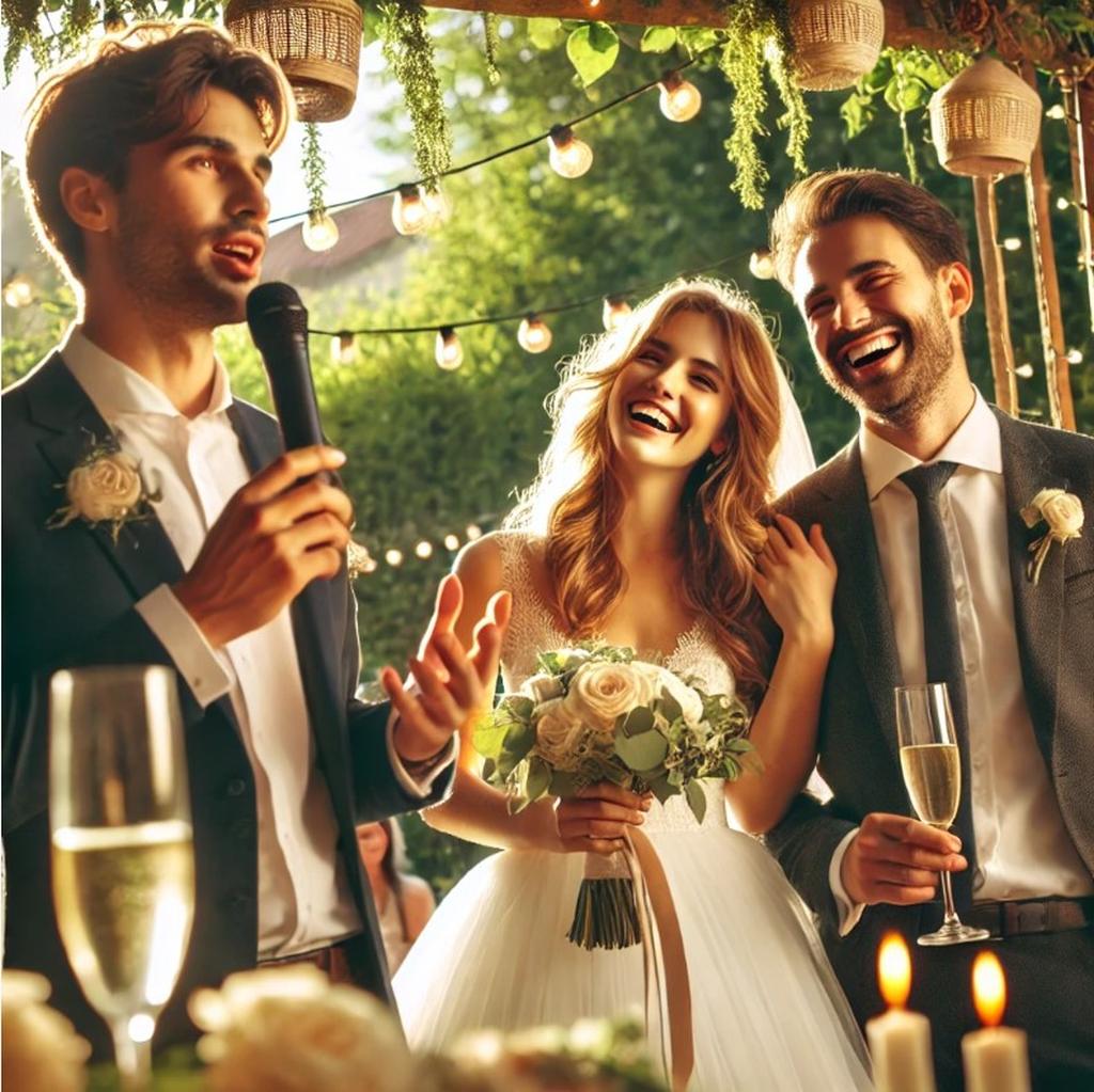 Trauzeuge hält Rede bei Hochzeit