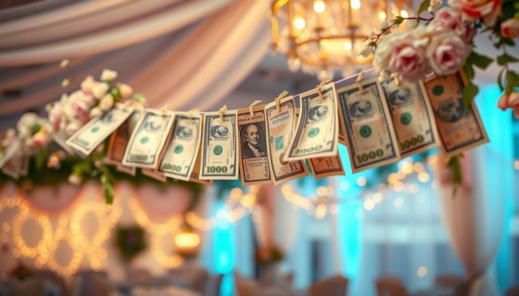 Geldgirlande als Hochzeitsdekoration