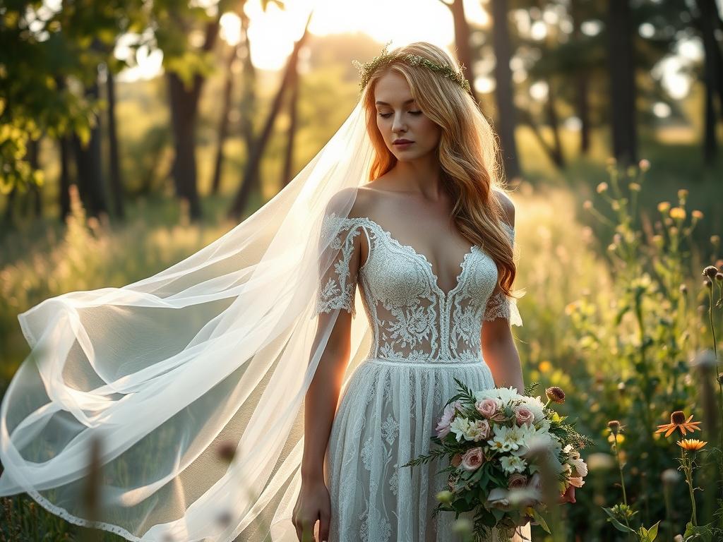 Boho Brautmode in natürlicher Umgebung