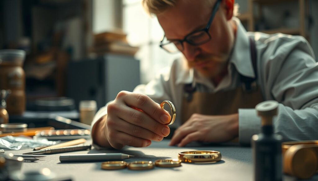 Schmuckdesigner bei der Arbeit mit Edelmetallen Schmuckdesigner bei der Arbeit mit Edelmetallen