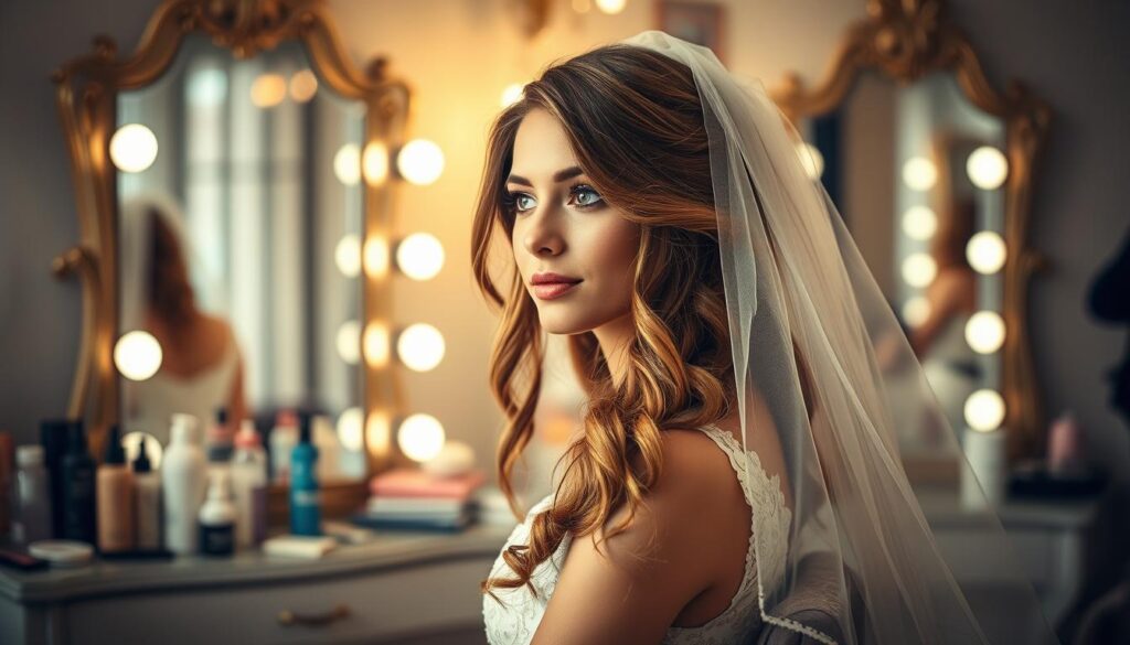 Lockere Brautfrisuren mit Schleier Vorbereitung