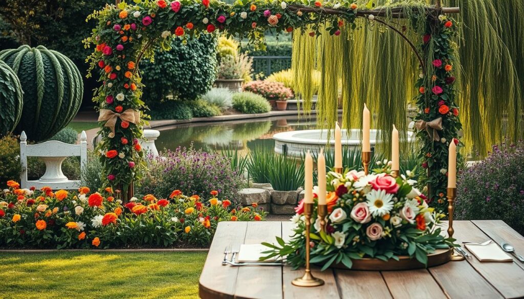 Kreative Gartenhochzeits-Fotokulisse