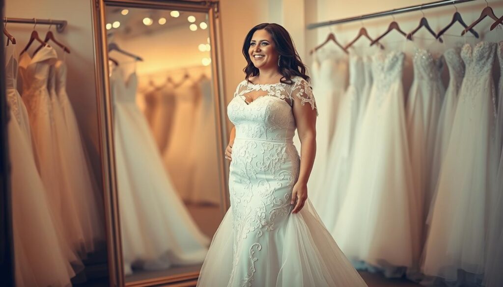 Brautmode für kurvige Frauen Anprobe