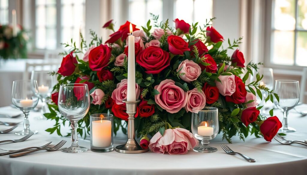 Kreative Tischdeko mit Blumen und Kerzen