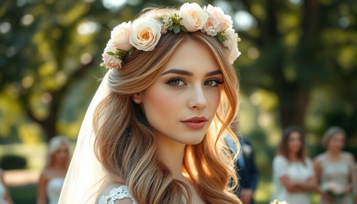 Blumenkranz-Hochzeit-offene-Haare Blumenkranz Hochzeit offene Haare