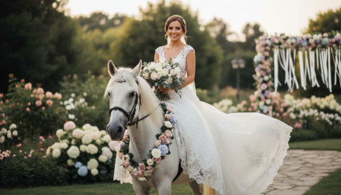 Braut-auf-Pferd-zur-Hochzeit Braut auf Pferd zur Hochzeit